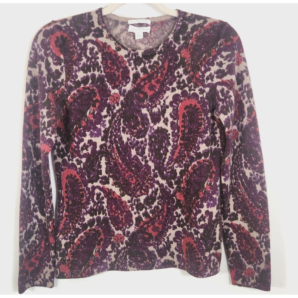 100% 2 Ply Cashmere Sweater Purple Paisley SMALL